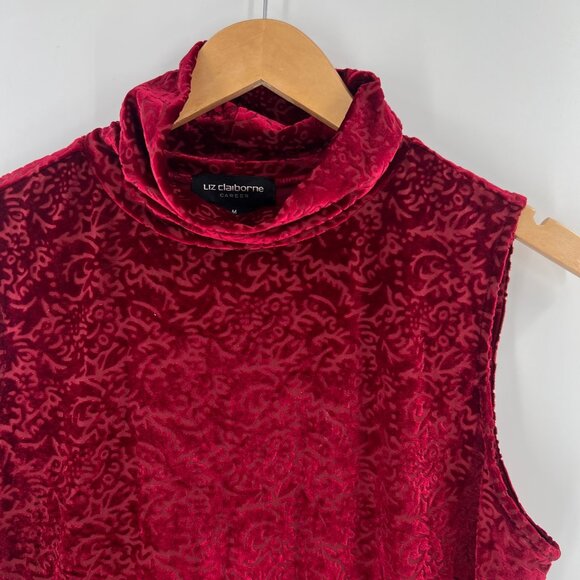 Liz Claiborne Women Size Medium Sleeveless Red Velvet Turtleneck Top - Picture 4 of 8